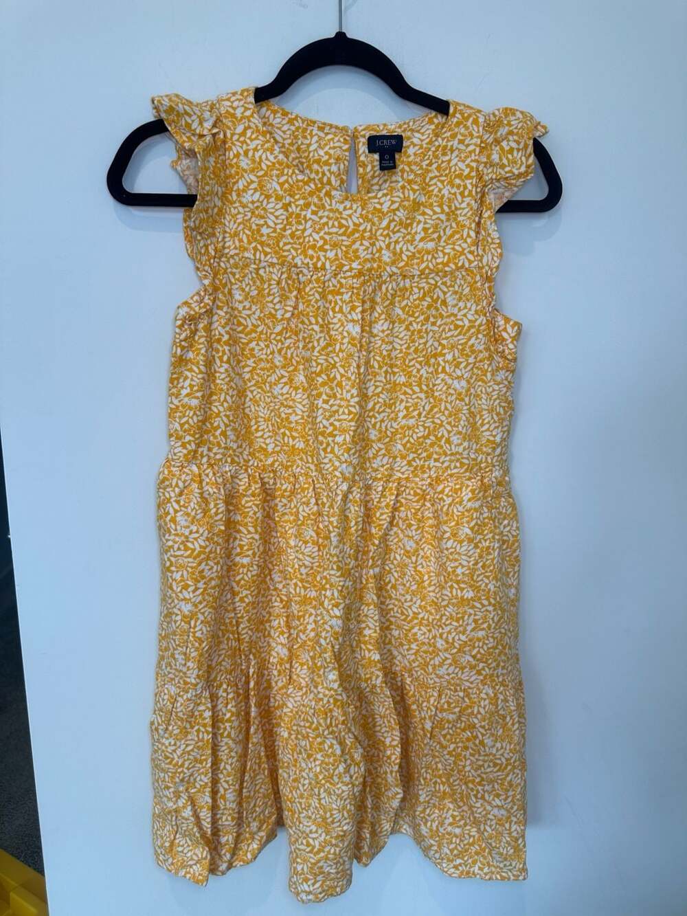 J. Crew Tiered Dress Size 0 Yellow Floral Sleeveless Flutter